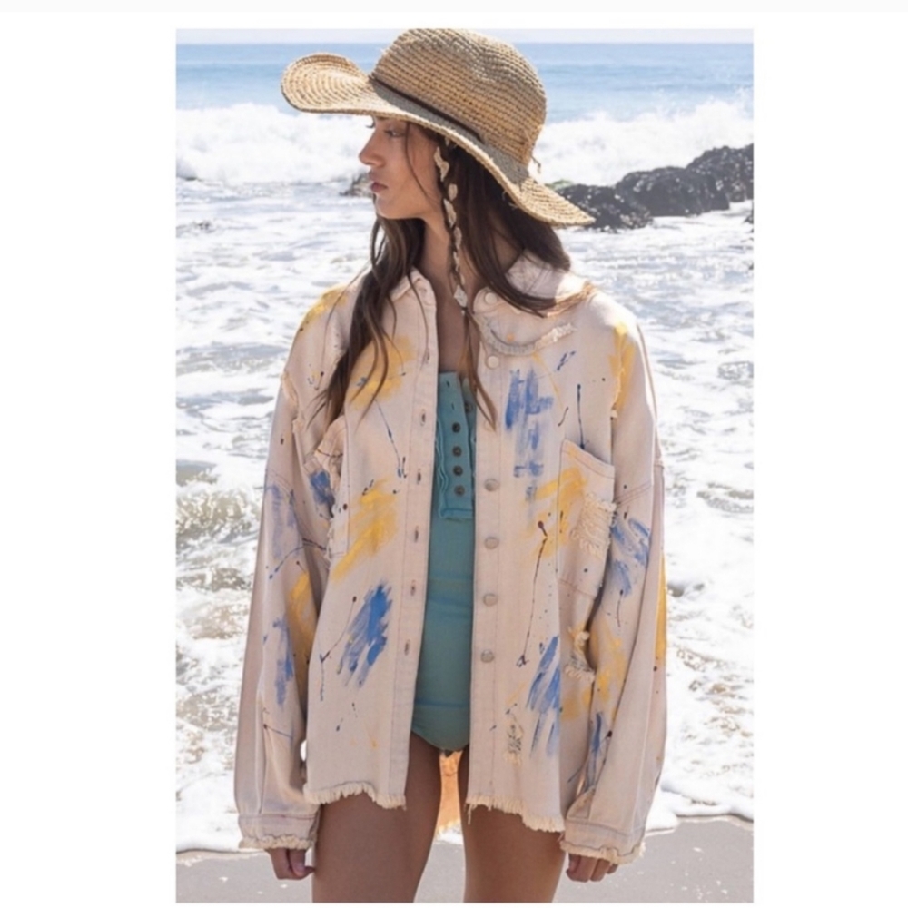 1 medium left 😁New boutique Pol distressed hem twill jacket